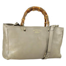 GUCCI Bamboo Hand Bag Leather 2way Beige Gold 323660 Auth ka1163-1