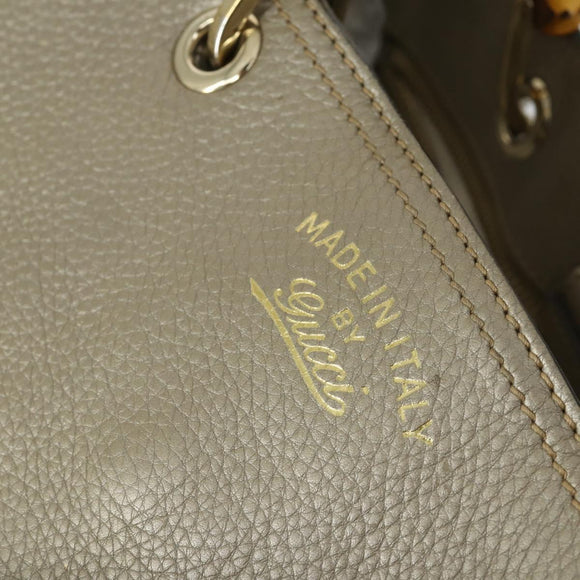 GUCCI Bamboo Hand Bag Leather 2way Beige Gold 323660 Auth ka1163