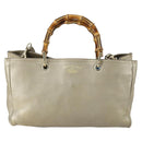 GUCCI Bamboo Hand Bag Leather 2way Beige Gold 323660 Auth ka1163-2