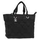 CHANEL Hand Bag Canvas Black Silver CC Auth ka1166-1