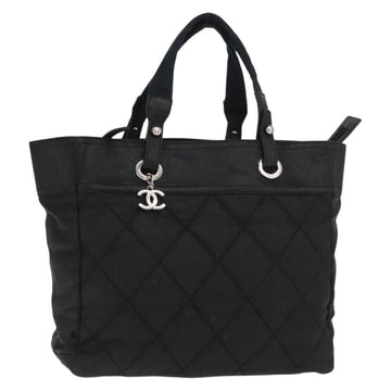 CHANEL Hand Bag Canvas Black Silver CC Auth ka1166