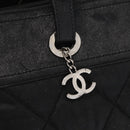CHANEL Hand Bag Canvas Black Silver CC Auth ka1166-19