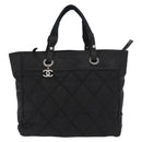 CHANEL Hand Bag Canvas Black Silver CC Auth ka1166-13