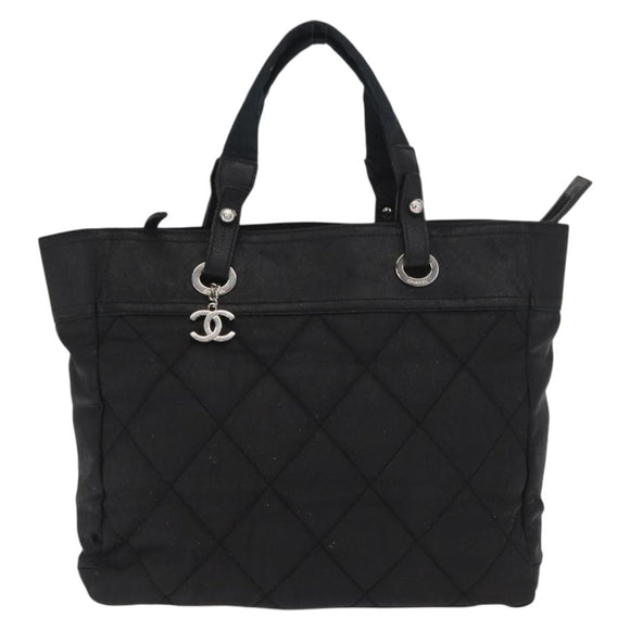 CHANEL Hand Bag Canvas Black Silver CC Auth ka1166