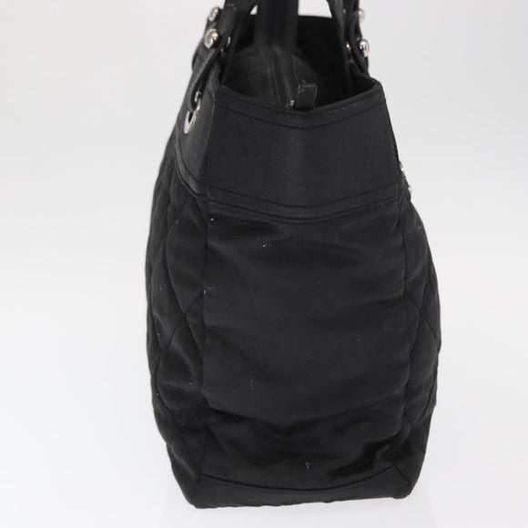 CHANEL Hand Bag Canvas Black Silver CC Auth ka1166