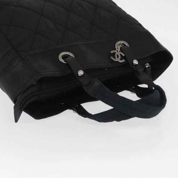 CHANEL Hand Bag Canvas Black Silver CC Auth ka1166
