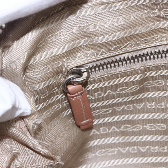 PRADA Hand Bag Leather Silver Beige Auth ka117