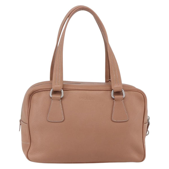 PRADA Hand Bag Leather Silver Beige Auth ka117