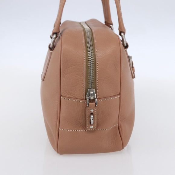 PRADA Hand Bag Leather Silver Beige Auth ka117