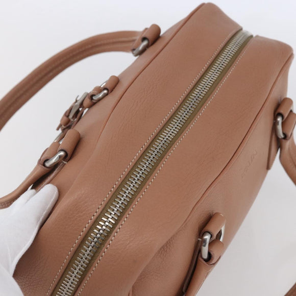 PRADA Hand Bag Leather Silver Beige Auth ka117