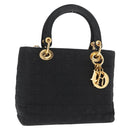 Christian Dior Lady Dior Canage Hand Bag Nylon Black Gold Auth ka1172-1
