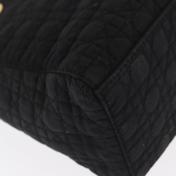 Christian Dior Lady Dior Canage Hand Bag Nylon Black Gold Auth ka1172