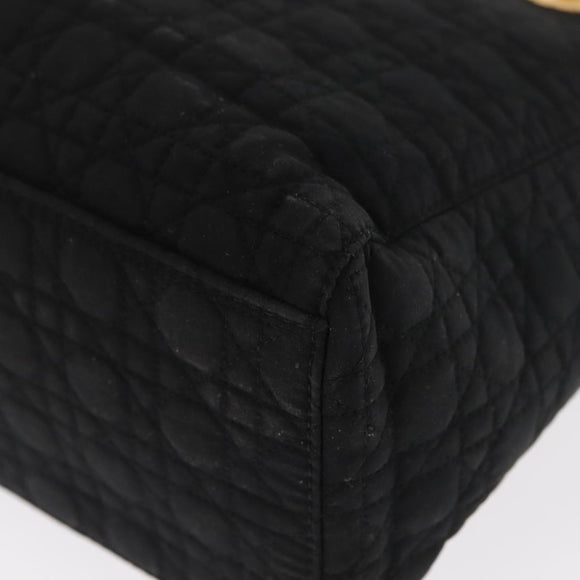 Christian Dior Lady Dior Canage Hand Bag Nylon Black Gold Auth ka1172