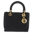Christian Dior Lady Dior Canage Hand Bag Nylon Black Gold Auth ka1172-2