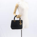 Christian Dior Lady Dior Canage Hand Bag Nylon Black Gold Auth ka1172-22