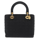 Christian Dior Lady Dior Canage Hand Bag Nylon Black Gold Auth ka1172-3