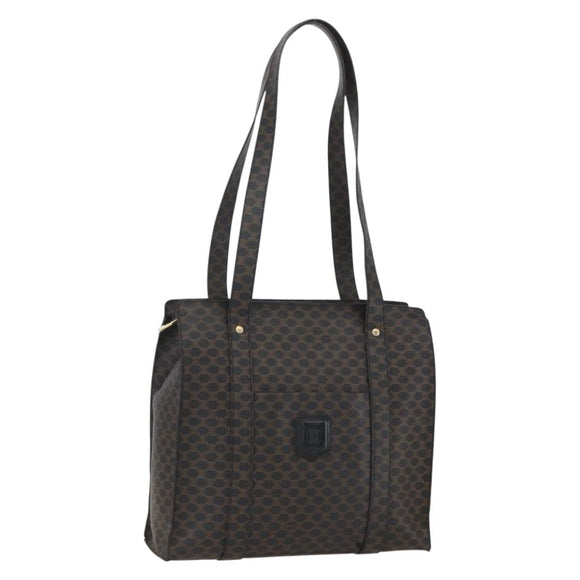 CELINE Macadam Canvas Tote Bag PVC Leather Black Gold Auth ka1178A