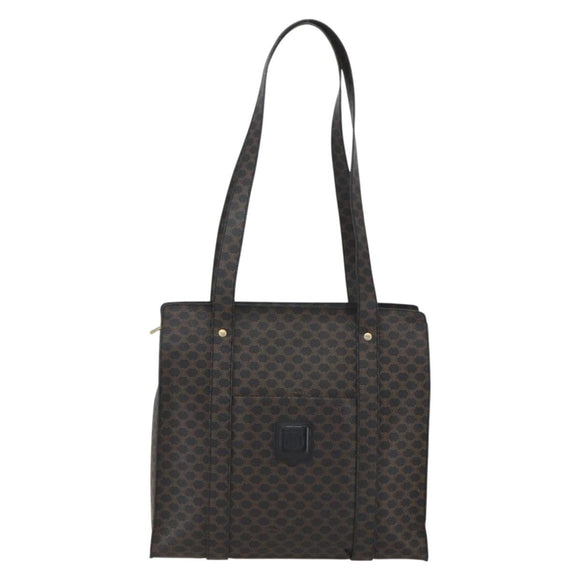 CELINE Macadam Canvas Tote Bag PVC Leather Black Gold Auth ka1178