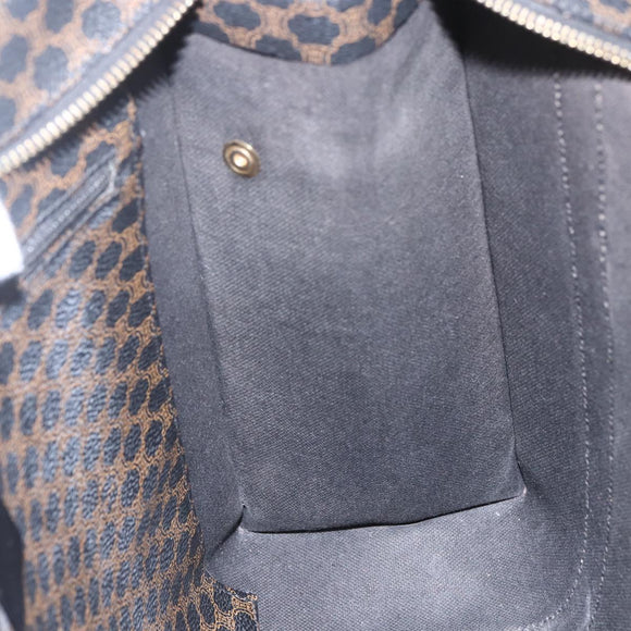 CELINE Macadam Canvas Tote Bag PVC Leather Black Gold Auth ka1178