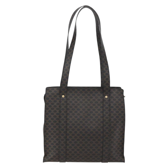 CELINE Macadam Canvas Tote Bag PVC Leather Black Gold Auth ka1178A