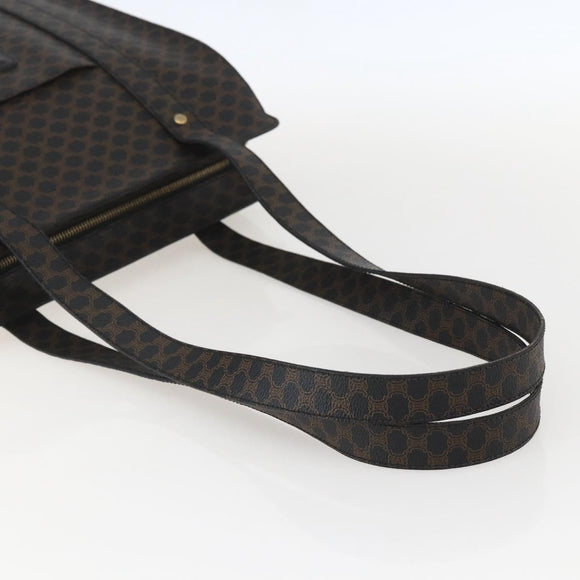 CELINE Macadam Canvas Tote Bag PVC Leather Black Gold Auth ka1178