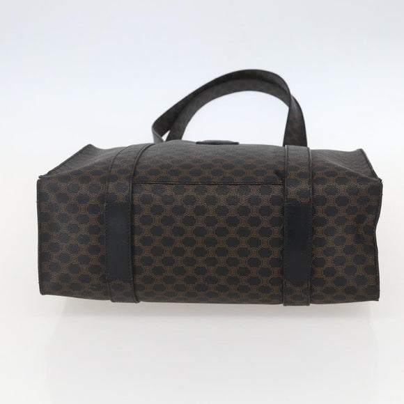 CELINE Macadam Canvas Tote Bag PVC Leather Black Gold Auth ka1178A
