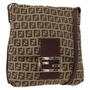 FENDI Zucchino Canvas Shoulder Bag Beige Gold Auth ka118-1