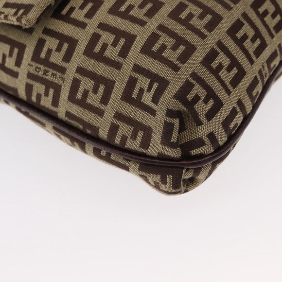FENDI Zucchino Canvas Shoulder Bag Beige Gold Auth ka118