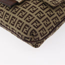 FENDI Zucchino Canvas Shoulder Bag Beige Gold Auth ka118-11