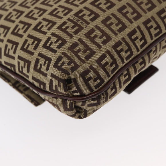 FENDI Zucchino Canvas Shoulder Bag Beige Gold Auth ka118