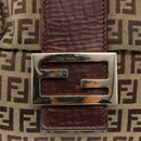 FENDI Zucchino Canvas Shoulder Bag Beige Gold Auth ka118-14