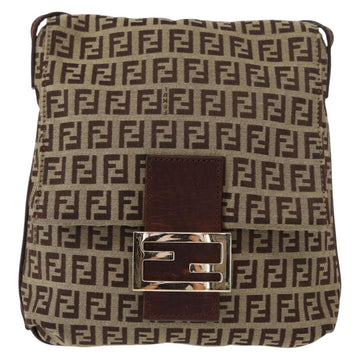 FENDI Zucchino Canvas Shoulder Bag Beige Gold Auth ka118 - 0