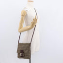 FENDI Zucchino Canvas Shoulder Bag Beige Gold Auth ka118-23
