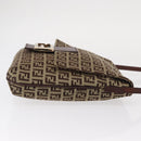 FENDI Zucchino Canvas Shoulder Bag Beige Gold Auth ka118-4