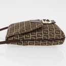 FENDI Zucchino Canvas Shoulder Bag Beige Gold Auth ka118-5