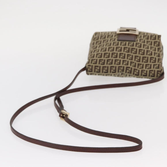 FENDI Zucchino Canvas Shoulder Bag Beige Gold Auth ka118