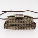 FENDI Zucchino Canvas Shoulder Bag Beige Gold Auth ka118-9