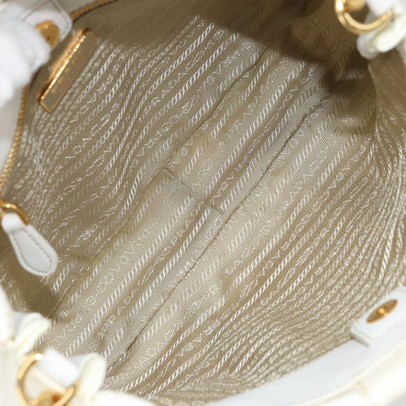 PRADA Hand Bag Nylon 2way White Gold Auth ka1185