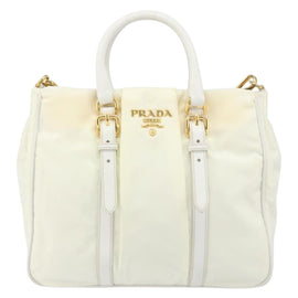 PRADA Hand Bag Nylon 2way White Gold Auth ka1185 - 0