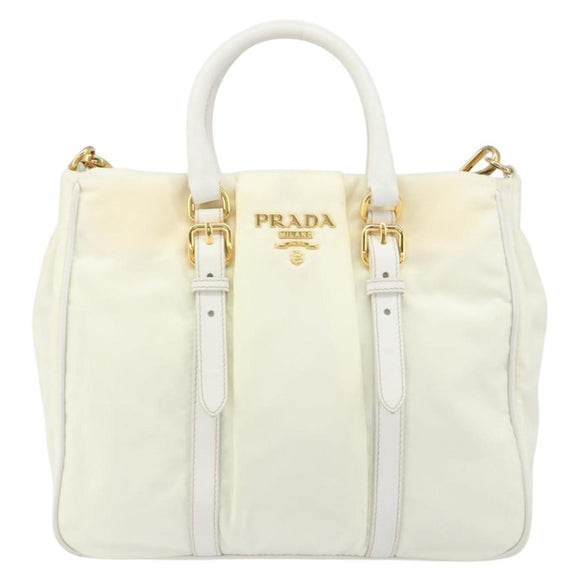 PRADA Hand Bag Nylon 2way White Gold Auth ka1185