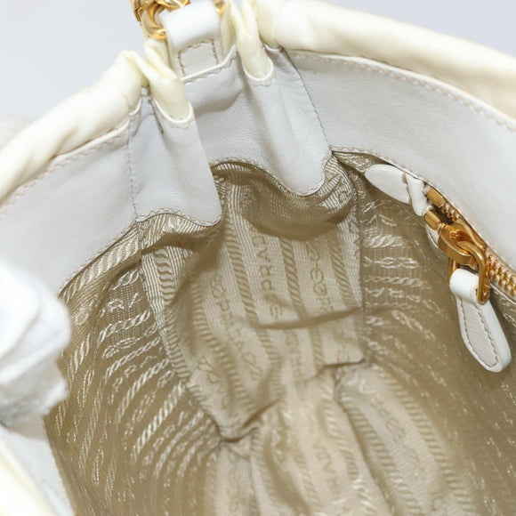 PRADA Hand Bag Nylon 2way White Gold Auth ka1185