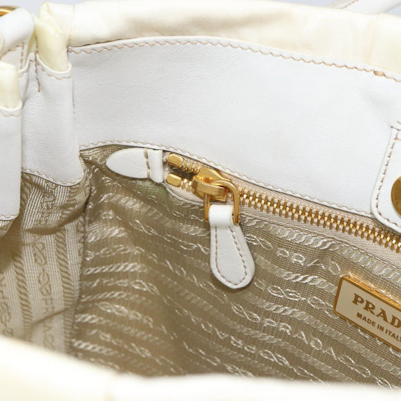 PRADA Hand Bag Nylon 2way White Gold Auth ka1185