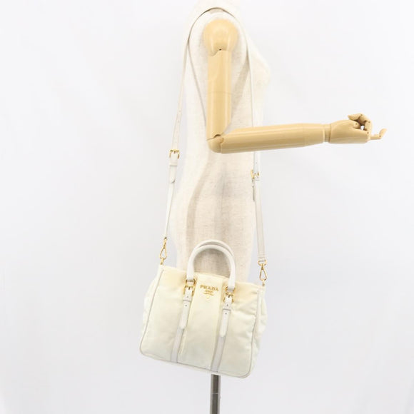 PRADA Hand Bag Nylon 2way White Gold Auth ka1185