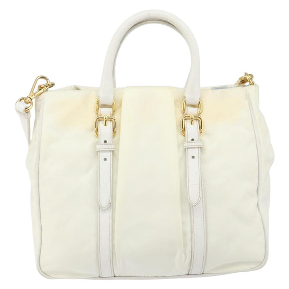 PRADA Hand Bag Nylon 2way White Gold Auth ka1185