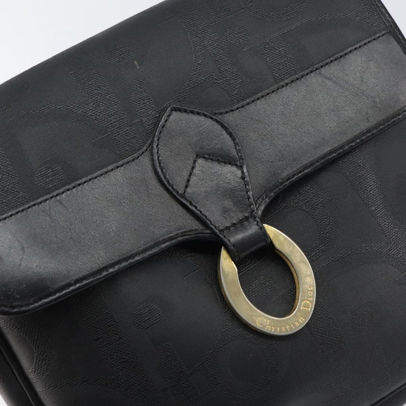 Christian Dior Trotter Canvas Shoulder Bag PVC Black Gold Auth ka1186