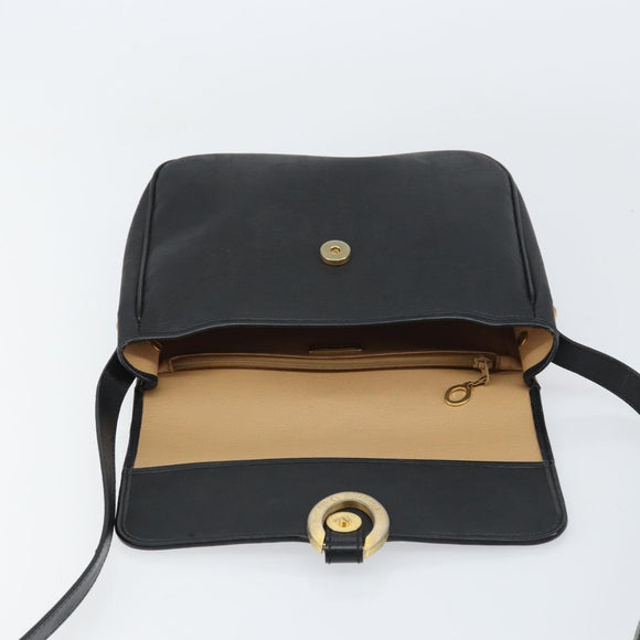 Christian Dior Trotter Canvas Shoulder Bag PVC Black Gold Auth ka1186