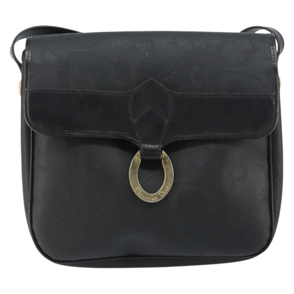 Christian Dior Trotter Canvas Shoulder Bag PVC Black Gold Auth ka1186