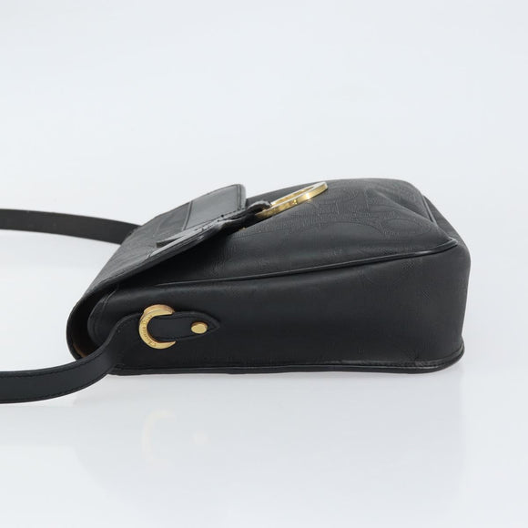 Christian Dior Trotter Canvas Shoulder Bag PVC Black Gold Auth ka1186