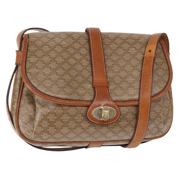 CELINE Macadam Canvas Shoulder Bag PVC Beige Gold Auth ka119