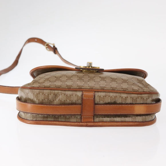 CELINE Macadam Canvas Shoulder Bag PVC Beige Gold Auth ka119